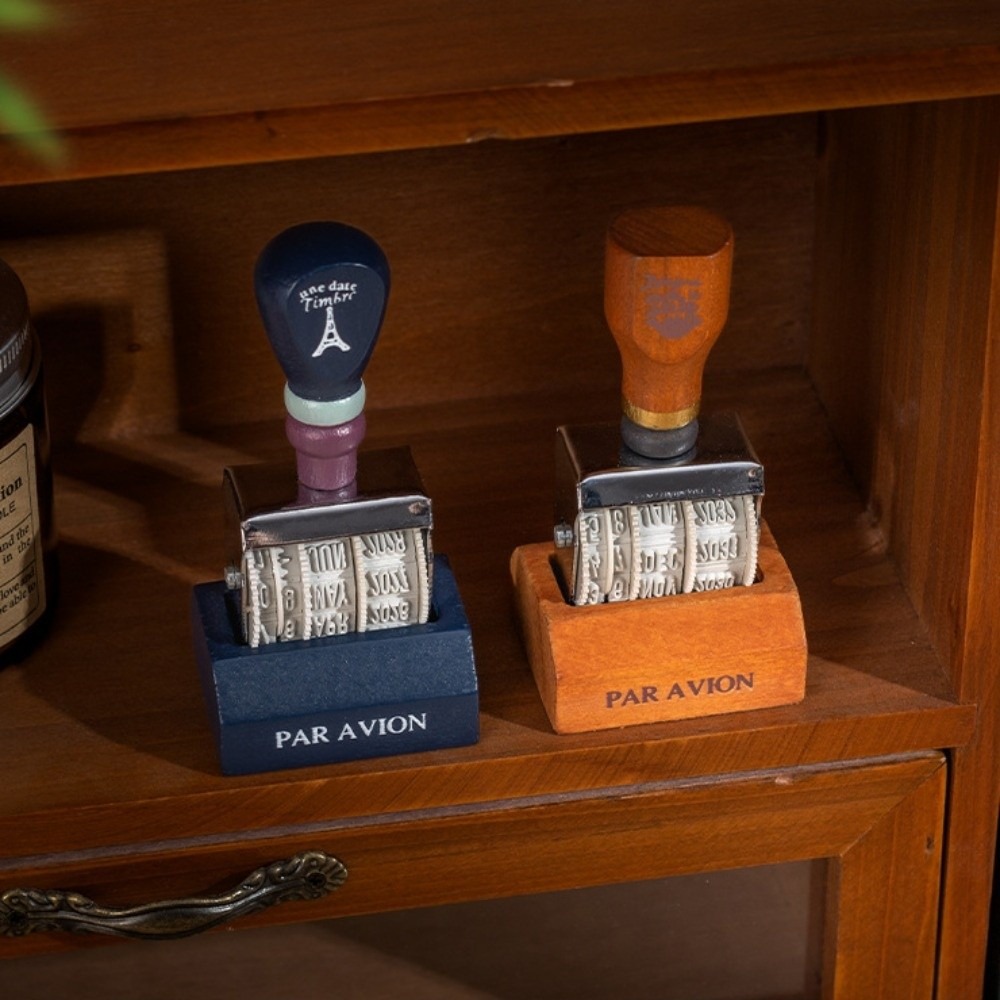 Rubber Date Stamp - Rouleau en bois rétro, sceau de